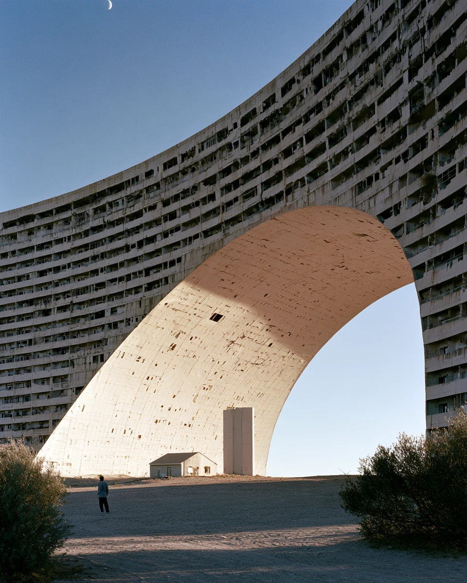 A monumental inhabited arch opening towards the sky — PARAGON AI imagery