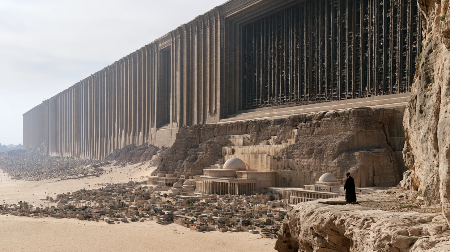 Monumental architecture in a desert landscape — PARAGON AI imagery
